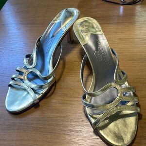 Laurent Effel Gold Leather Kitten Heel Sandal